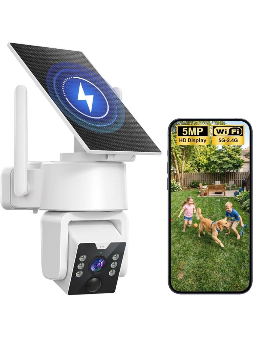 Wireless Solar Security Camera - 5G WiFi Outdoor Surveillance, Night Vision